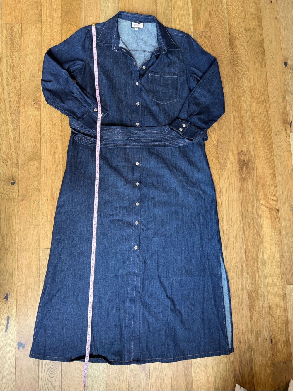 👖 Tuckernuck Dark Denim Maxi Dress - Medium 👖 Button Front & Tie Waist - Picture 13 of 16
